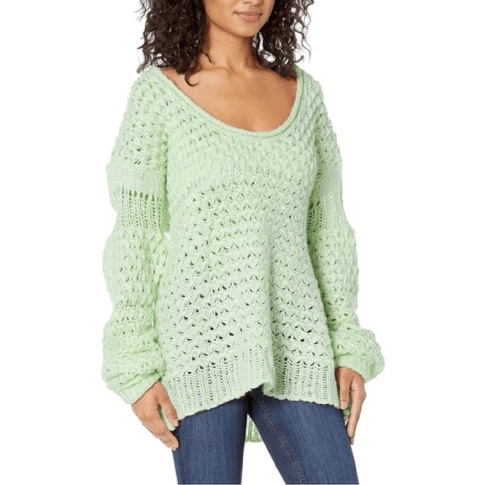 Free‎ People Mint Green Chunky Knit Scoop Neck Lantern Sleeve Sweater Small